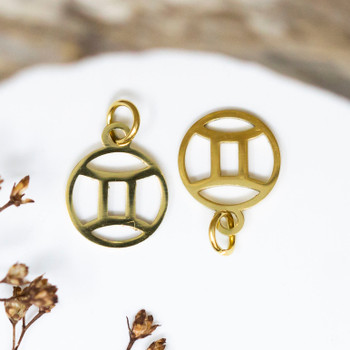 Gold Plated Stainless Steel 11mm Gemini Zodiac Charm