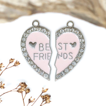 Silver Plated Micro Pave Alloy "Best Friends" 2 Piece Set