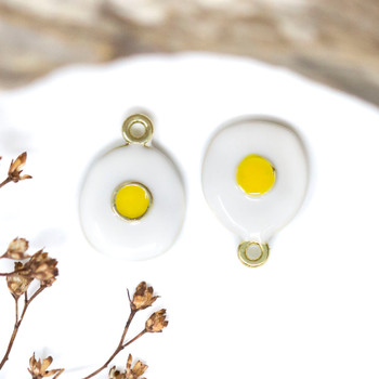 Gold Plated Enamel 12x11mm Fried Egg Charm