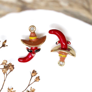 Gold Plated Enamel 16x12mm Sombrero Chili Charm
