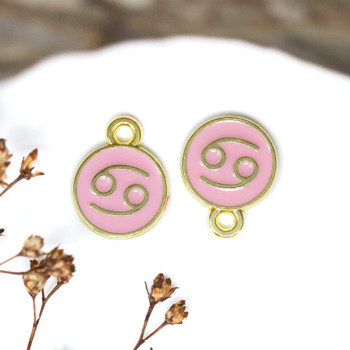 Gold Plated Enamel 10mm Pink Cancer Zodiac Charm