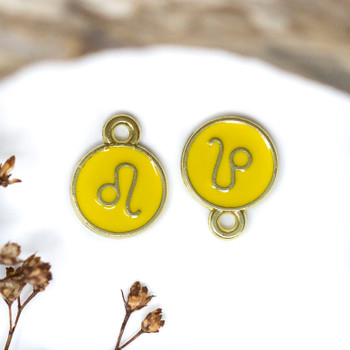 Gold Plated Enamel 10mm Yellow Leo Zodiac Charm