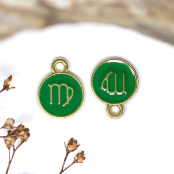 Gold Plated Enamel 10mm Green Virgo Zodiac Charm