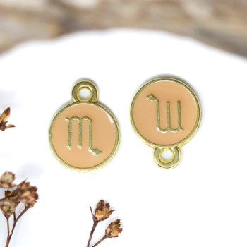 Gold Plated Enamel 10mm Peach Scorpio Zodiac Charm