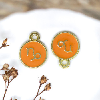 Gold Plated Enamel 10mm Orange Capricorn Zodiac Charm