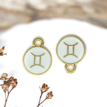 Gold Plated Enamel 10mm White Gemini Zodiac Charm
