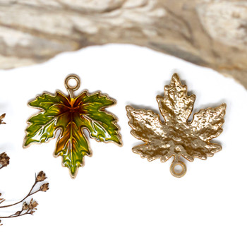 Gold Plated Enamel Alloy 29mm Maple Leaf Charm
