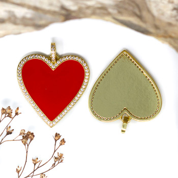 Gold Plated Micro Pave Enamel 30mm Red Heart Charm