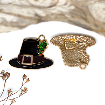 Gold Plated Enamel Alloy 24x29mm Pilgrim Hat Charm