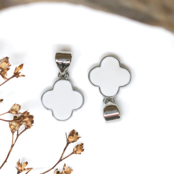 Silver Plated Enamel 10mm White Clover Charm