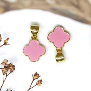 Gold Plated Enamel 10mm Pink Clover Charm