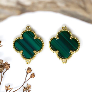 Gold Plated 15mm Green Clover / Quatrefoil Shell Link