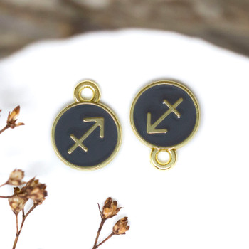 Gold Plated Enamel 10mm Grey Sagittarius Zodiac Charm