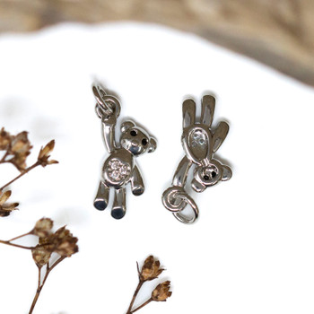 Silver Plated Micro Pave 15x12 Teddy Bear Charm