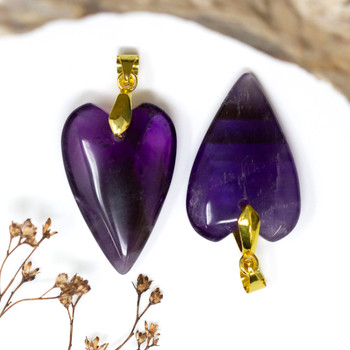 Amethyst Gold Plated Polished 20x30mm Heart Pendant