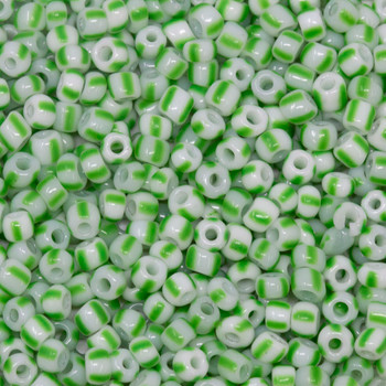 Size 8 Czech Seed Beads -- Green & White Stripe