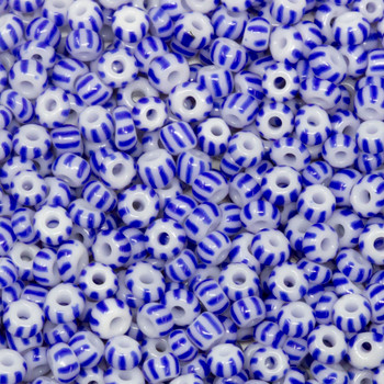 Size 8 Czech Seed Beads -- Blue & White Stripe