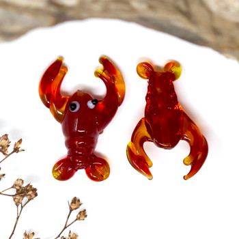 Lampwork Glass 29x20mm Lobster Bead - Set of 2