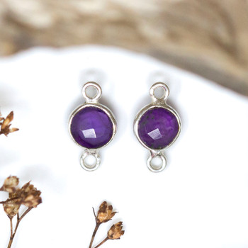 Amethyst Polished Sterling Silver 6mm Faceted Coin Connector