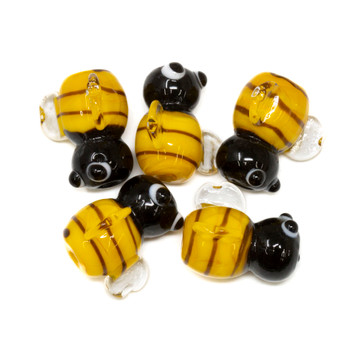 Lampwork Glass 16x15mm Handmade Bee Bead - 5 Pieces