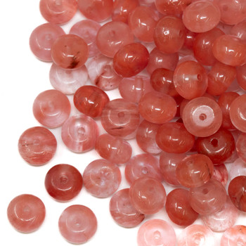 Jade Polished 5x8mm Rondelle - Dyed Pink Coral - Sold Individually