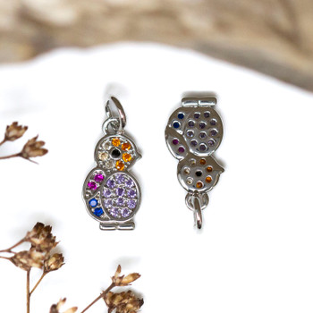 Silver Plated Micro Pave 15x7mm Multi Colored Chick Charm