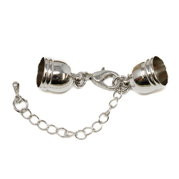 Platinum Plated 9mm Cord Ends with Clasp and Extension Chain - 1 Set