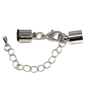 Platinum Plated 6mm End Cap with Clasp and Extension Chain - 1 Set
