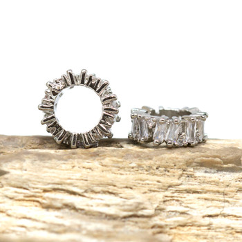 Silver Plated Micro Pave 11x4mm Baguette Rondelle - 6.5mm Hole