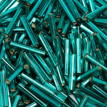 Straight Czech Glass 1/2" Bugle Beads -- 17 Emerald / Silver Lined