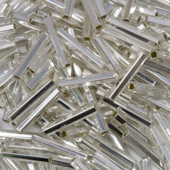 Straight Czech Glass 1/2" Bugle Beads -- 5 Crystal / Silver Lined