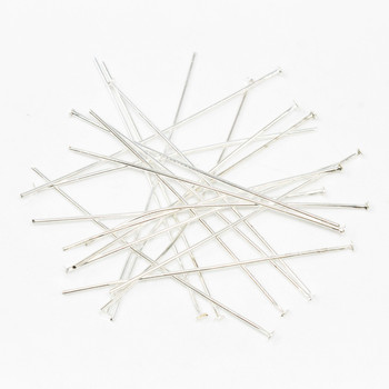 Silver Plated 50mm 20 Gauge Flat Head Pins - 20 Pieces