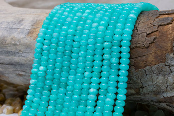 Jade Polished 4x6mm Smooth Rondelle - Dyed Dark Aqua