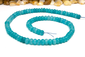 Jade Polished 4x6mm Smooth Rondelle - Dyed Teal