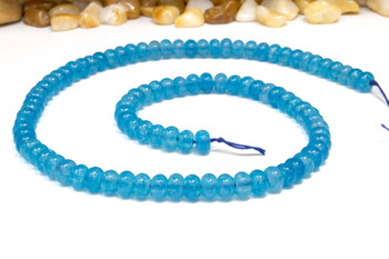 Jade Polished 4x6mm Smooth Rondelle - Dyed Medium Ocean Blue
