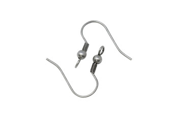 Ear Wires with Spring & Bead Antique Silver - 6 Pairs