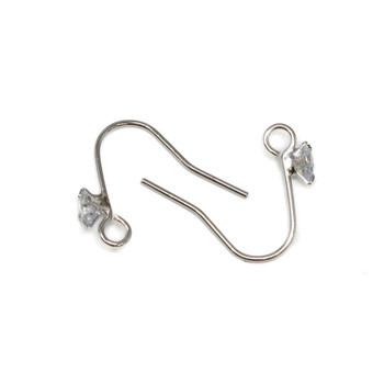 Platinum Plated Micro Pave 16mm Earring Hooks - 1 Pair