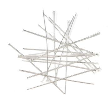 Silver Plated 50mm 22 Gauge Head Pins - 20 Pieces