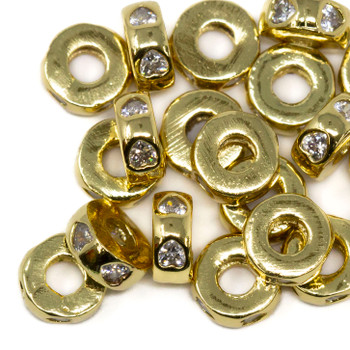 Gold Plated Micro Pave 6mm Heart Rondelle Bead