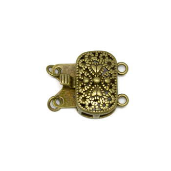 Antique Bronze Plated 14x16mm 2 Strand Box Clasp