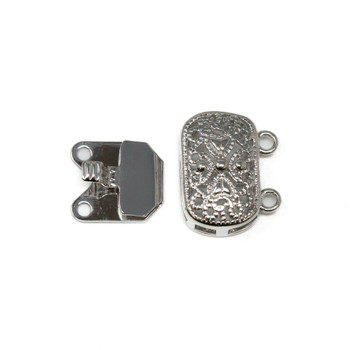 Platinum Plated 14x16mm 2 Strand Box Clasp
