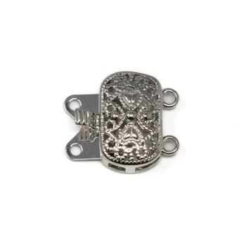 Platinum Plated 14x16mm 2 Strand Box Clasp
