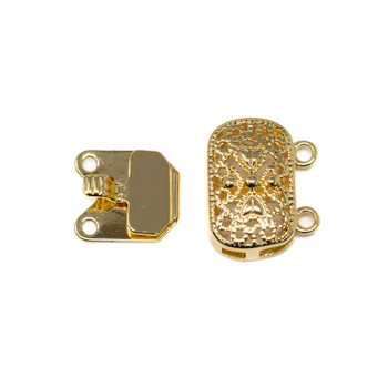Gold Plated 14x16mm 2 Strand Box Clasp