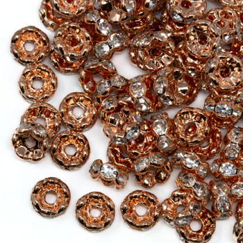 Rose Gold Rhinestone 6x3mm Wavy Edge Brass Spacer Bead