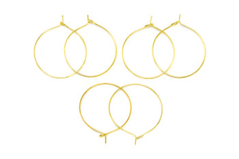 Gold Plated 25mm Hoop Earring / Wine Glass Ring - 6 Pieces
