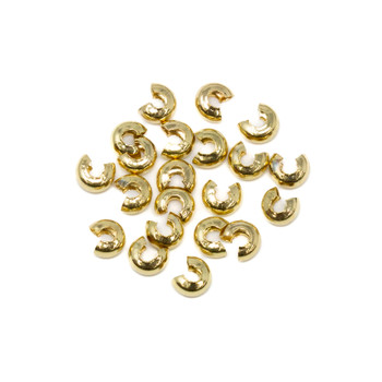 18kt Gold Plated Stainless Steel 3mm Crimp Covers - 20 Pieces