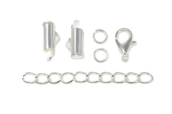 Silver Plated Alloy 10mm Slide End with Clasp & Chain