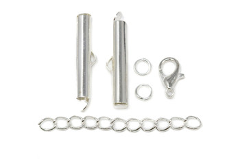Silver Plated Alloy 25mm Slide End with Clasp & Chain
