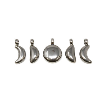 Stainless Steel Moon Phase Charms - 5 Pieces