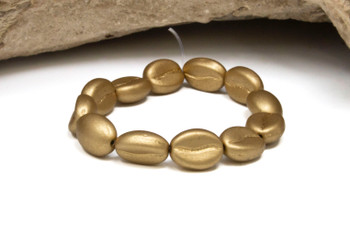 Czech Glass 11x8mm Coffee Bean Beads - Metallic Gold Satin Finish